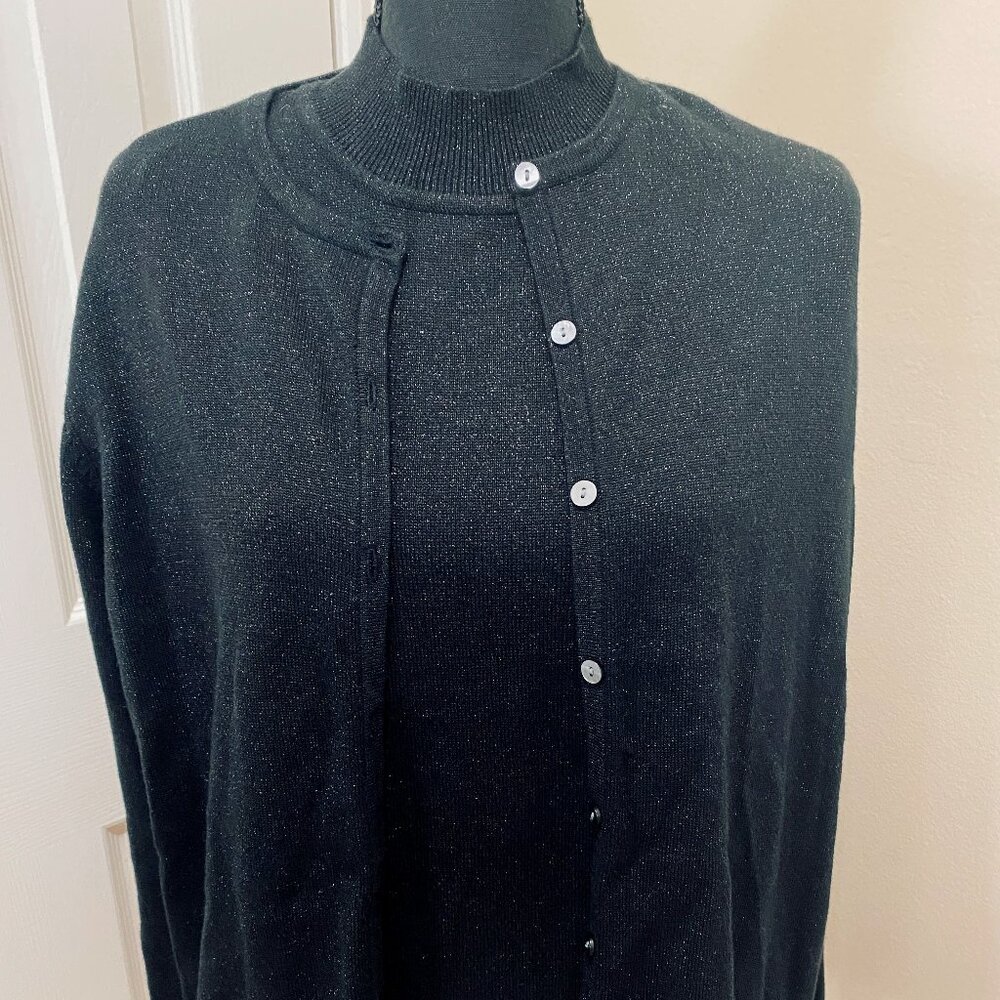 Liz Claiborne Black Sparkle Turtleneck Sweater Cardigan